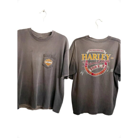 VTG Harley-Davidson T Shirt L Single Stitch Pocket Sun Faded Logo York PA Dealer - Picture 1 of 6